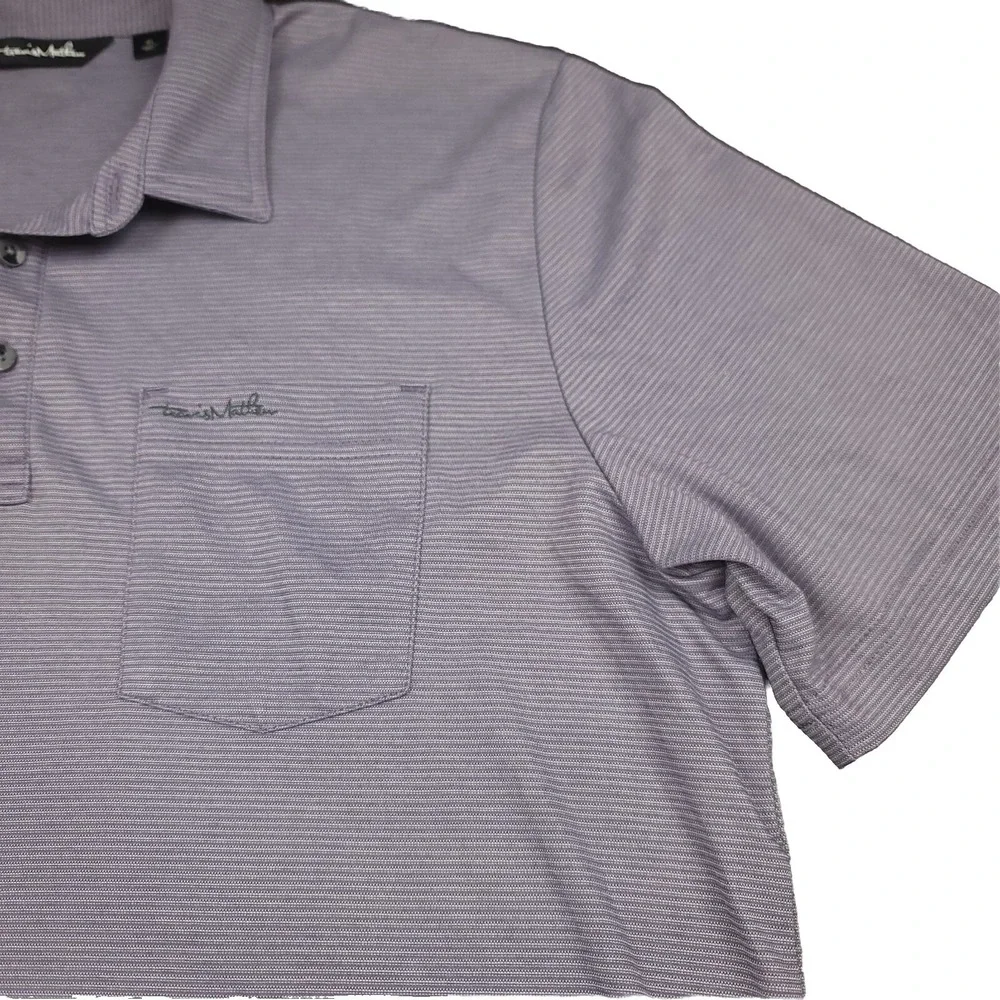 Travis Mathew Mens XL Shirt Purple Pima Cotton Blend Golf Polo Micro Stripe‎ Lux